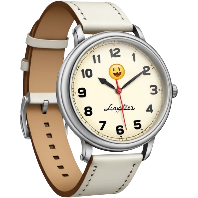 jolie montre à aiguilles, vintage, de couleur blanche, bracelet blanc en cuir emoji