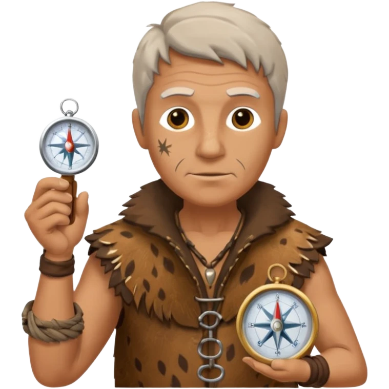 Ancient  man with animal skin clothes with compass emoji