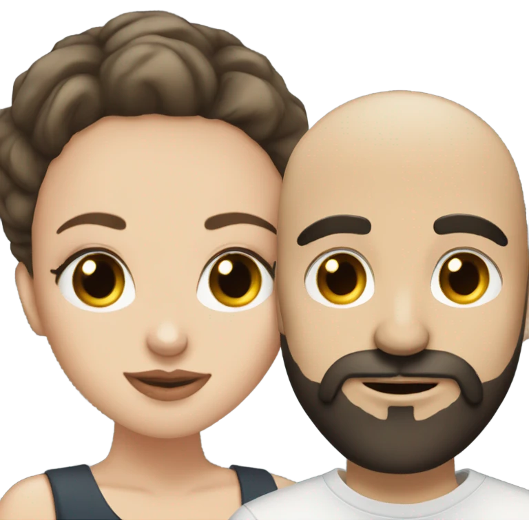 White girl dark hair kissing mixed bald man with beard emoji