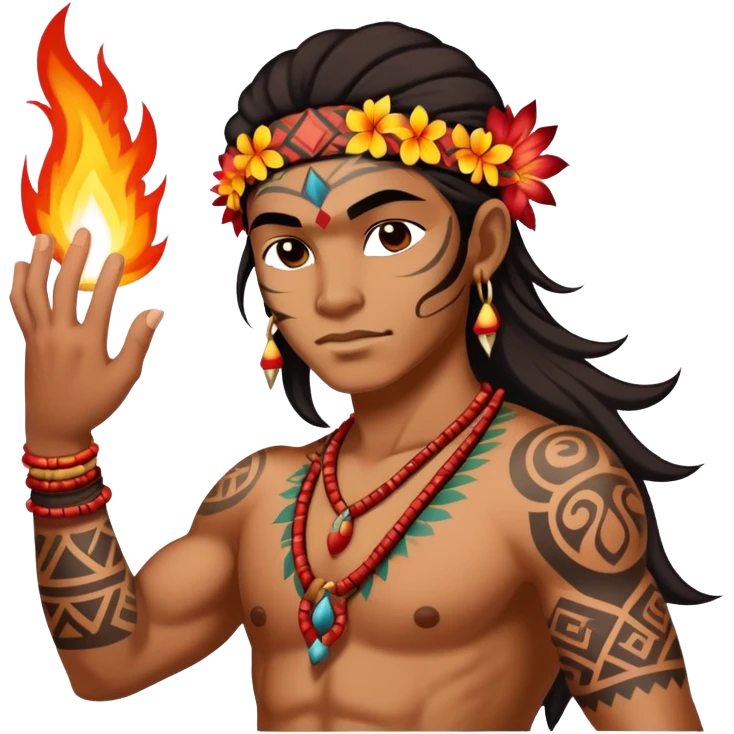 Hawaiian fire dancer with lots of tribal tattoos emoji