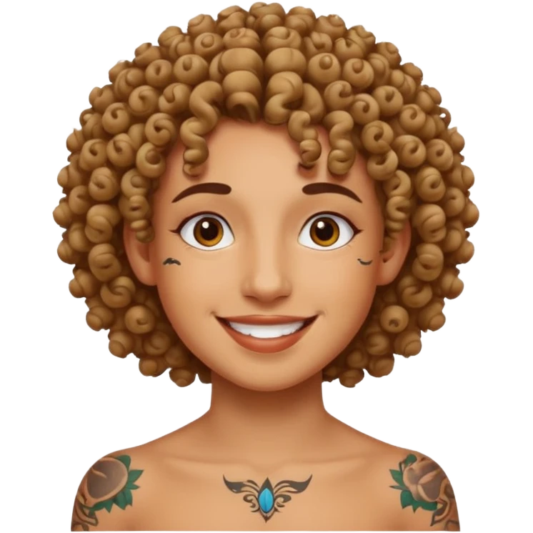 curly haired and face tattoed person with a unique face emoji