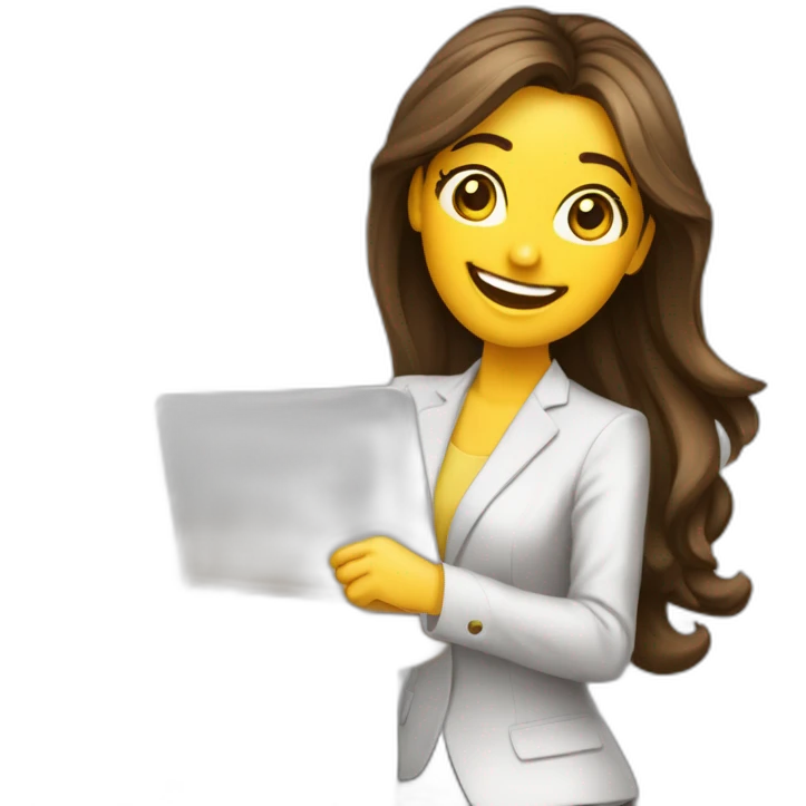 Asesor Inmobiliario  Century21 mujer de pie sonriendo con table en la mano emoji