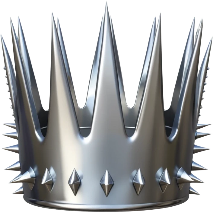 A spiked crown emoji made of silver chrome, sharp yet rounded metallic spikes, glossy reflections, aggressive luxury swag aesthetic, iOS emoji style, centered, clean white background emoji