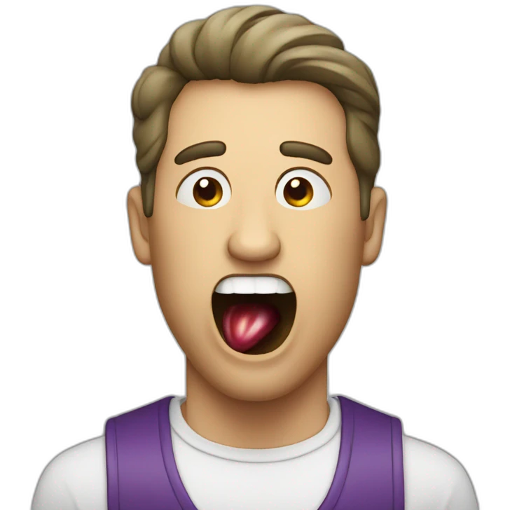 man eating a large eggplant with his mouth wide open emoji