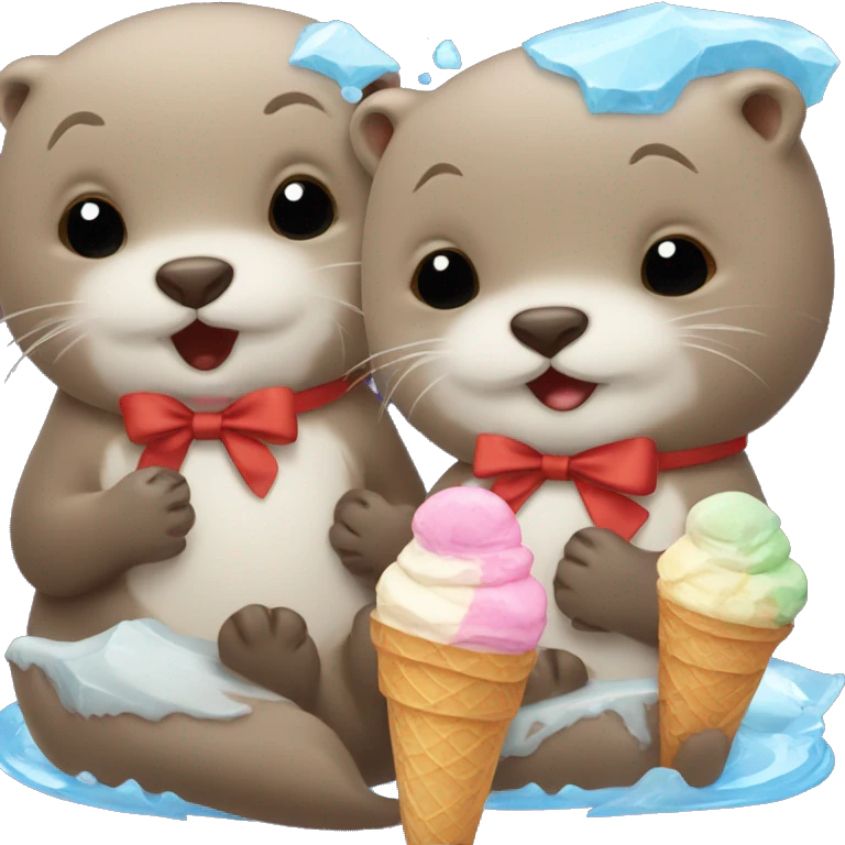 otter with baby otter and both eating ice cream and with a bow ontop emoji
