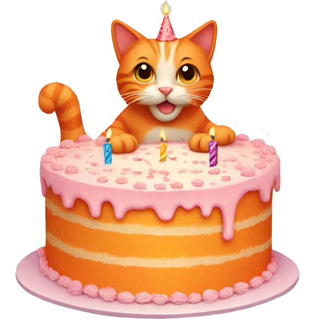 Orange cat holding birthday cake emoji