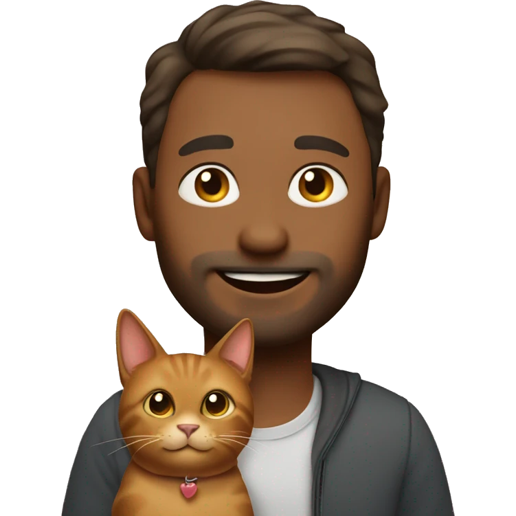 Cute brown cat with his owner man in his 40s emoji