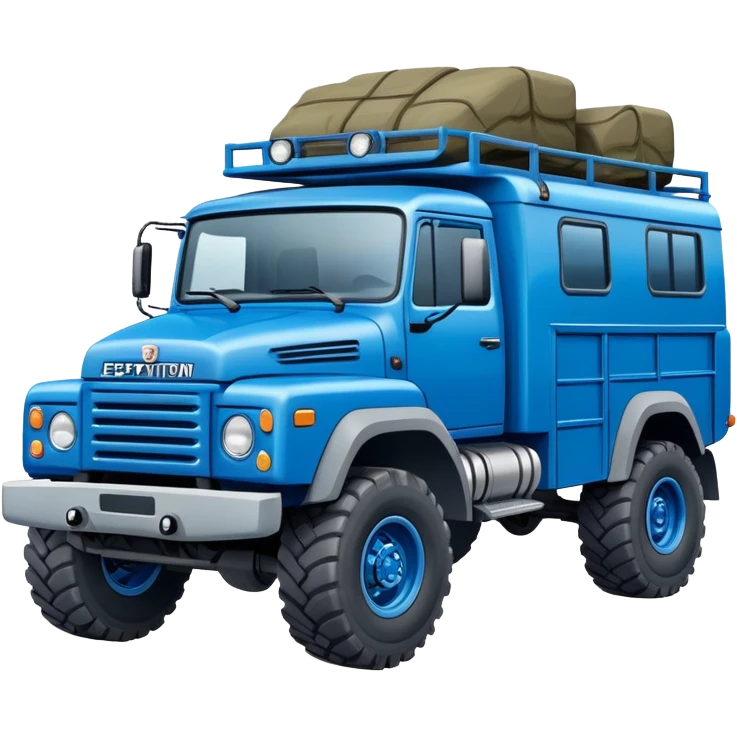 europeal looking expedition truck in blue emoji