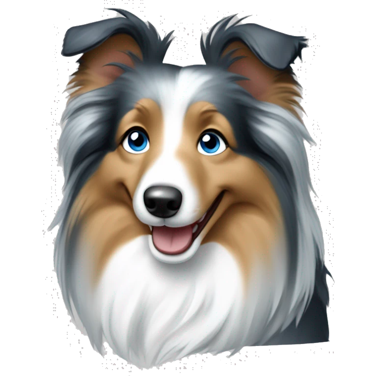 Dog breed Sheltie girl blue merle color with blue eyes smiling emoji