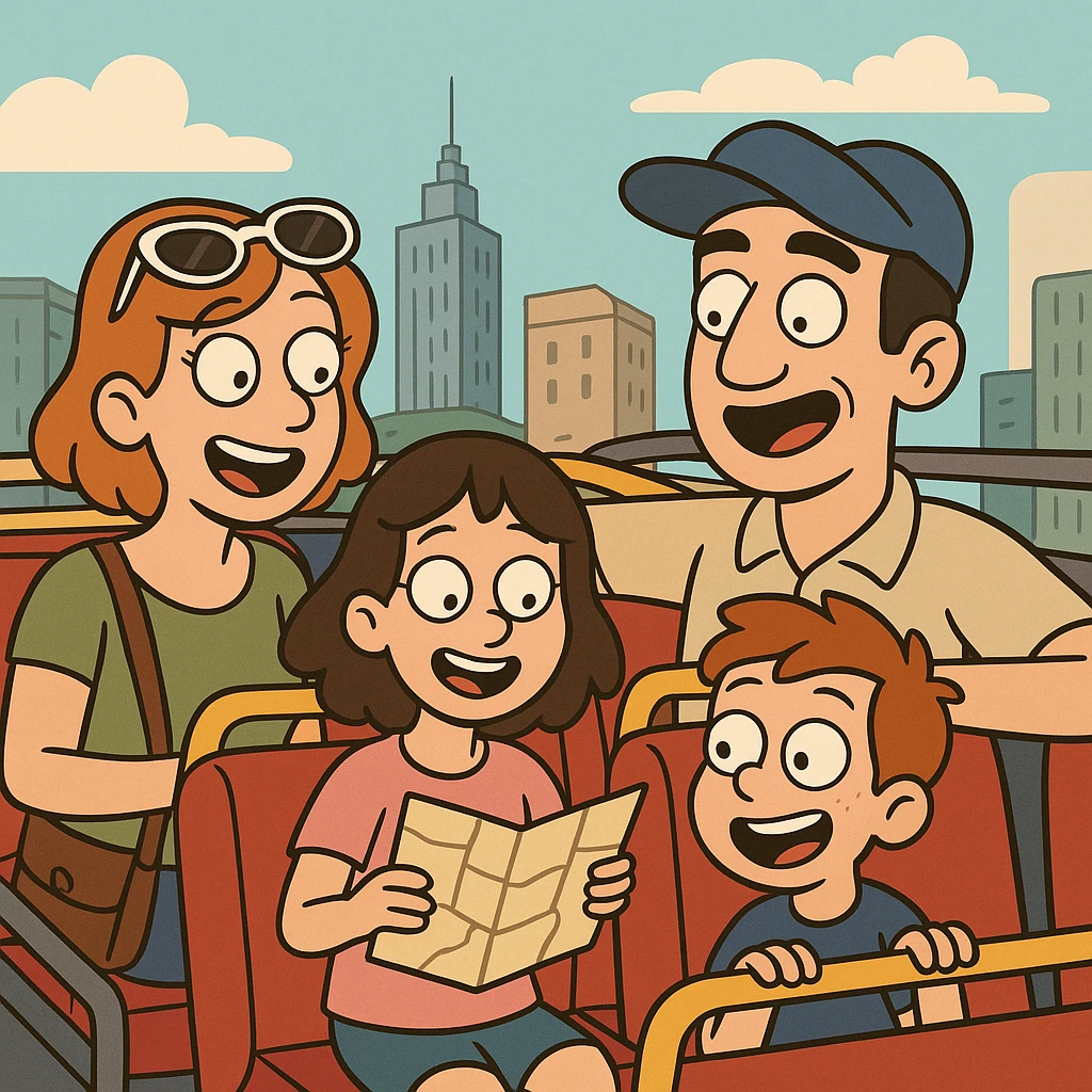 family on a city sightseeing tour emoji