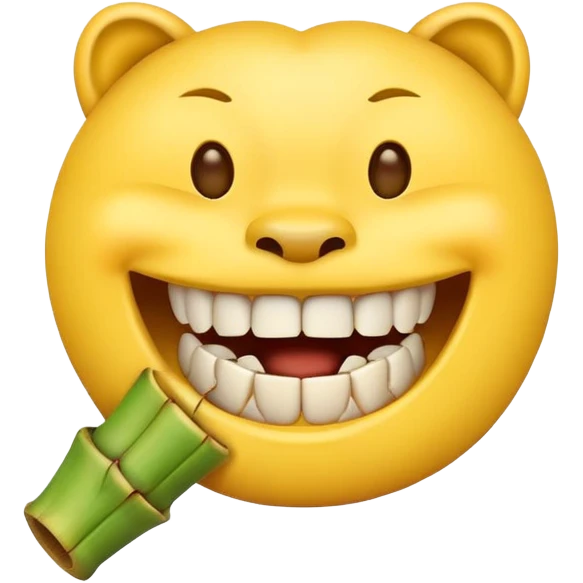 yellow emoji face biting on bamboo muzzle with teeth visible emoji