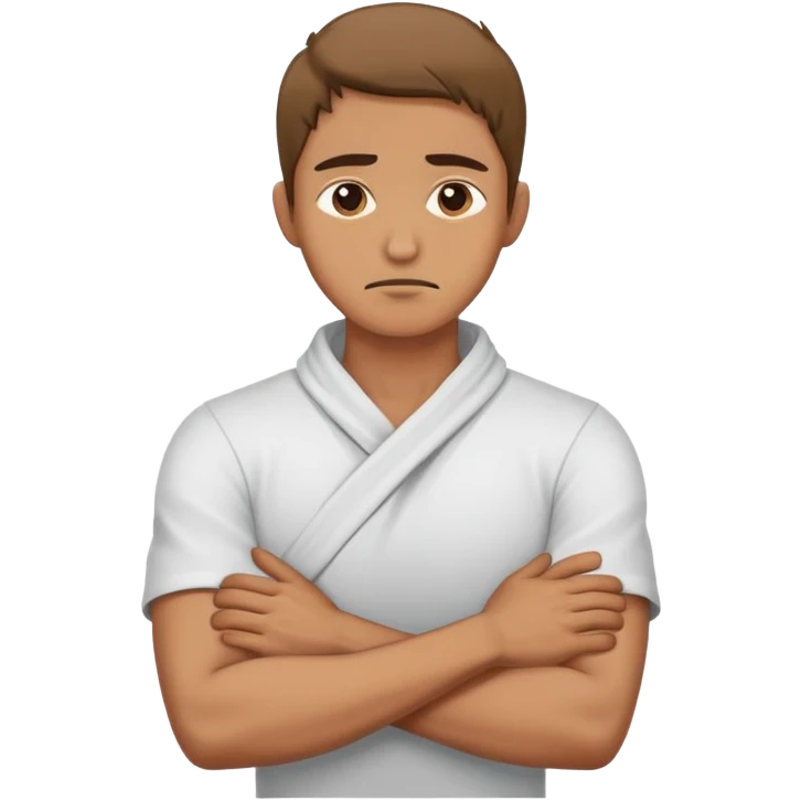 Guy with crossed harms holding front neck with a suffering expression  emoji