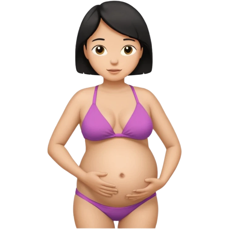 pregnant man with short black hair in a bikini holding his belly  emoji