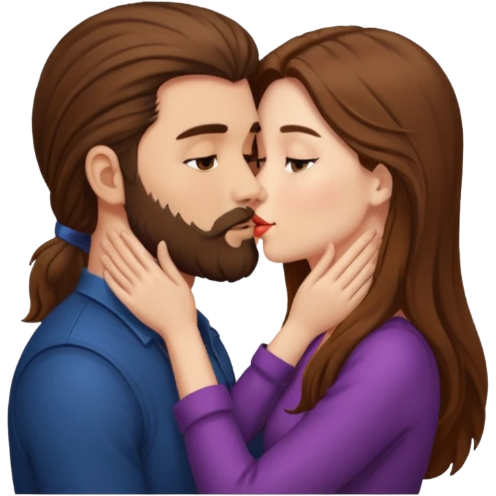 bearded man and woman with long brown hair kissing emoji