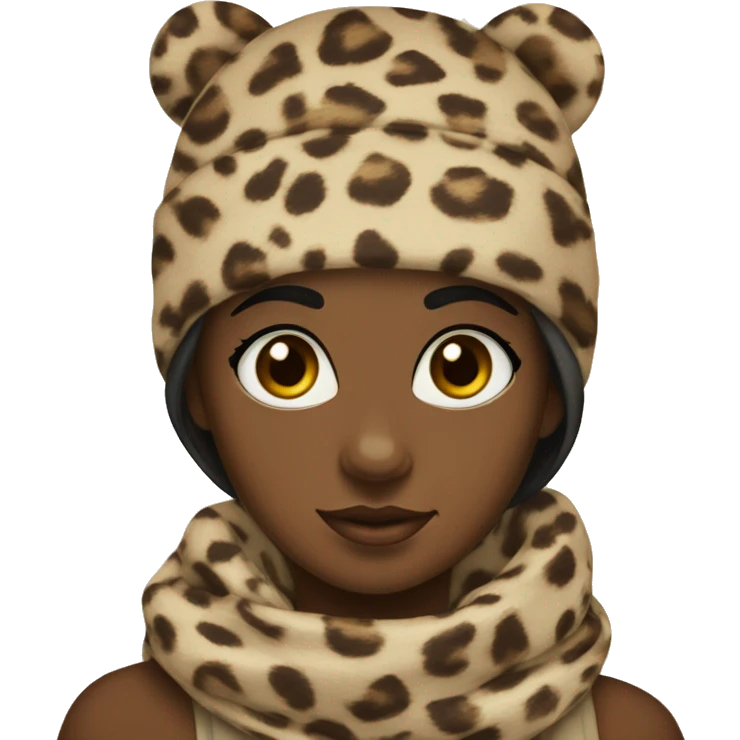 Girl with scarf print leopard brown eyes emoji