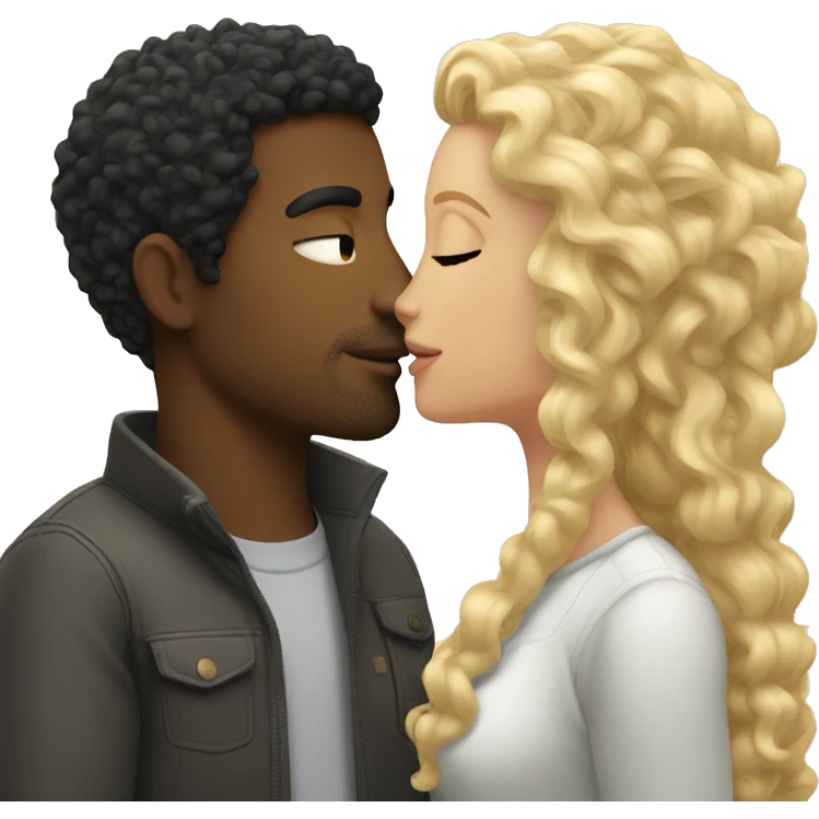 curly black hair man kisses a blonde girl with straight hair  emoji