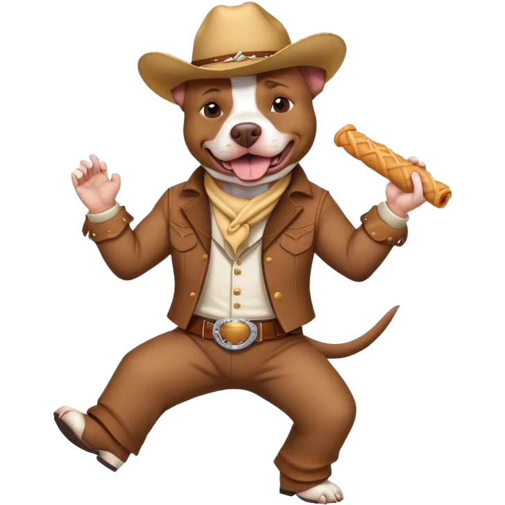 Pitbull dancing in cowboy clothes eating a churro ￼ emoji