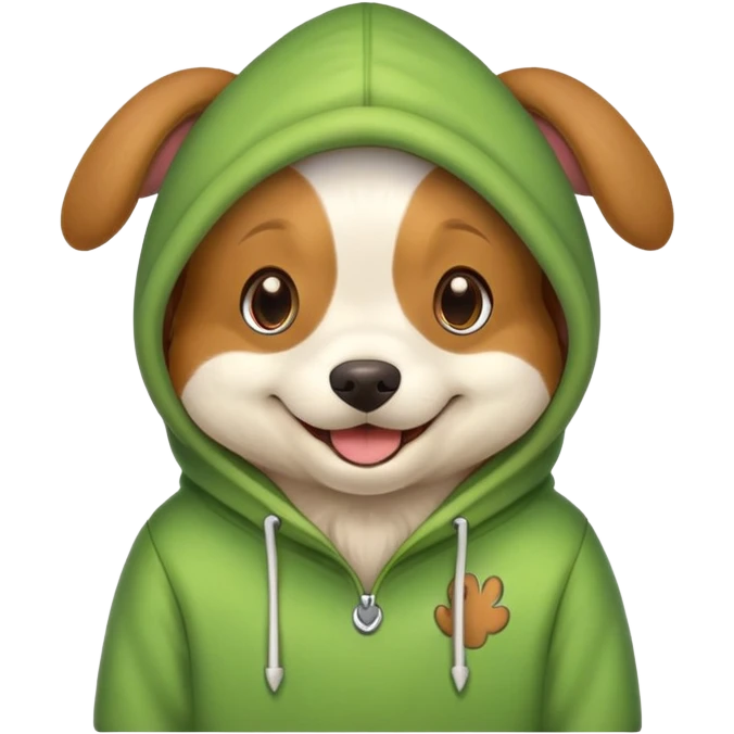 Dog wearing froggy hoodie emoji