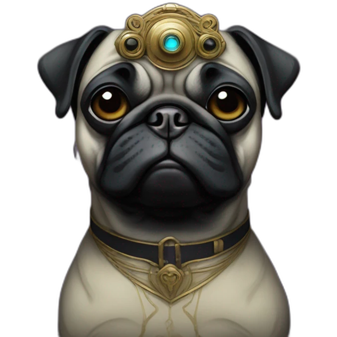 A cyberpunk black pug in Art Nouveau style during 1910 emoji