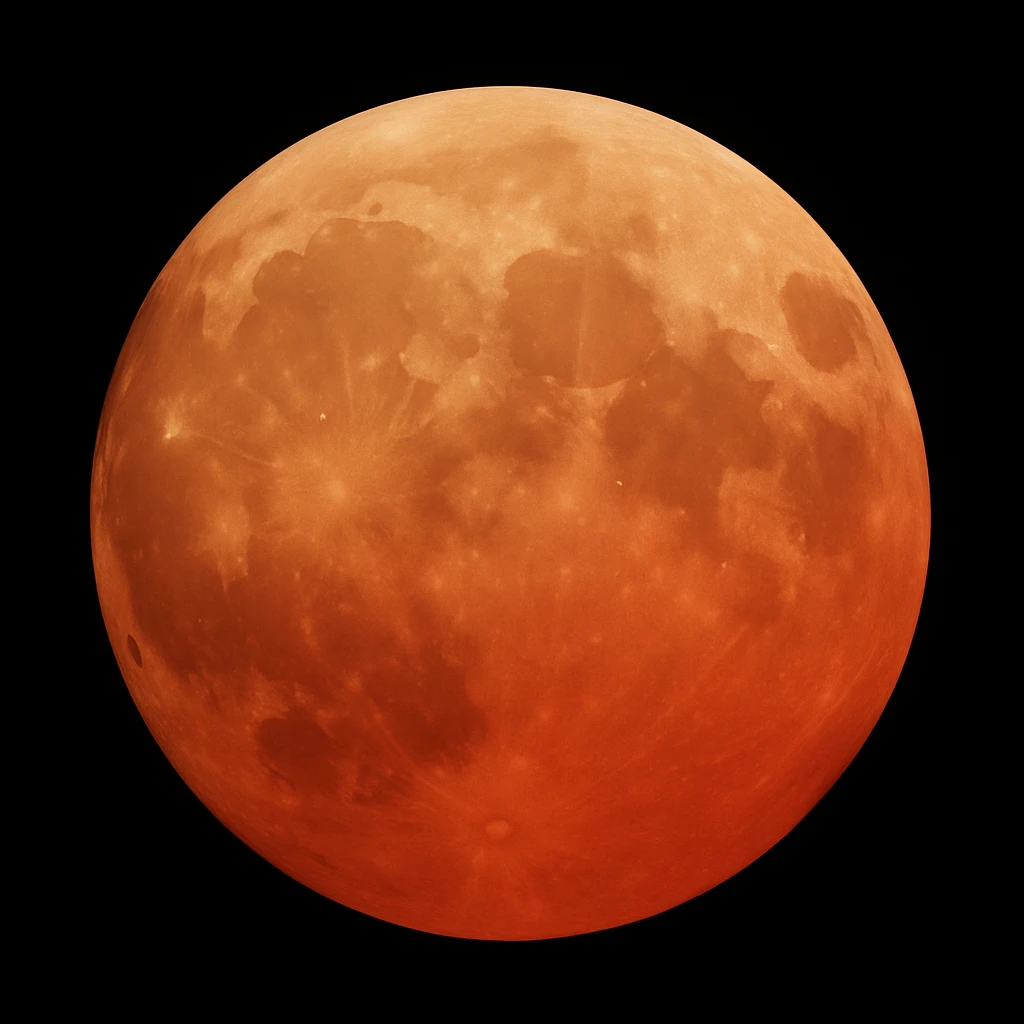 blood moon with smoother craters, two-tone fill: beige and dark red, smooth gradient transition between colors, realistic moon style emoji