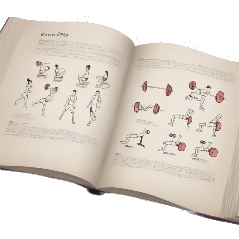 open book with writing and diagrams of workouts inside the book emoji