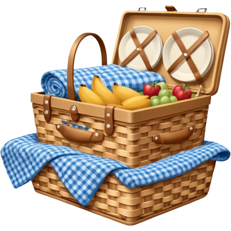 picnic basket with blue gingham blanket emoji