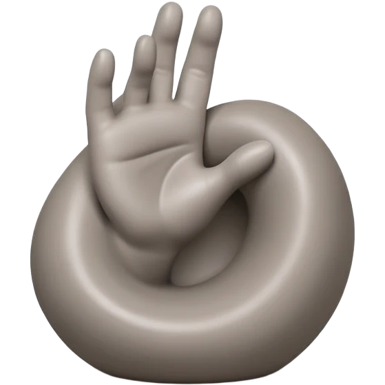 single hand with curved fingers hugging the side of a clay blob on a silver pottery wheel emoji