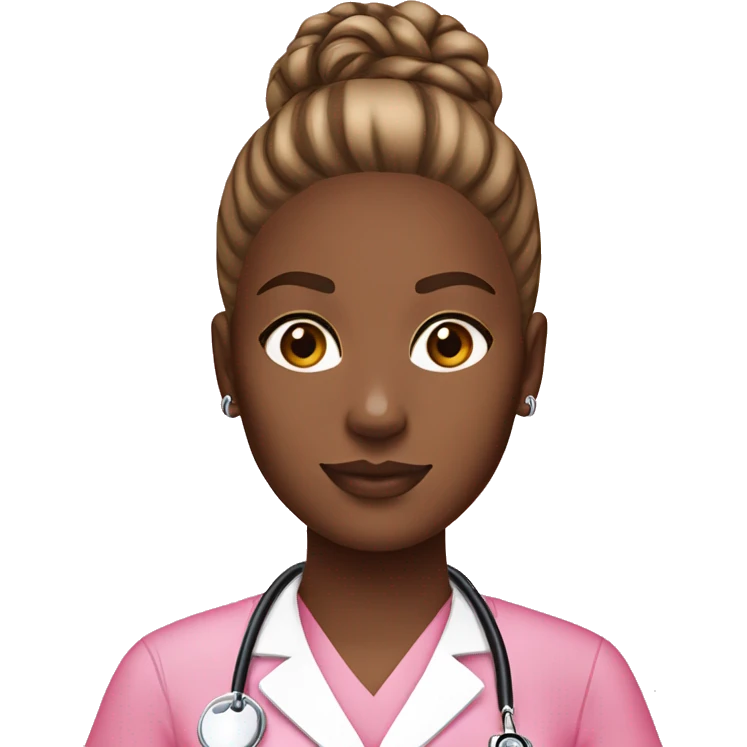 Nurse with white girl brown messy bun pink scrubs Louis Vuitton bag  emoji