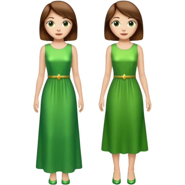 woman lshort brown hair green shiney long dress full body emoji