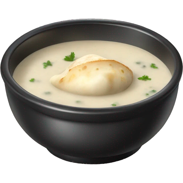 clam chowder in black bowl emoji