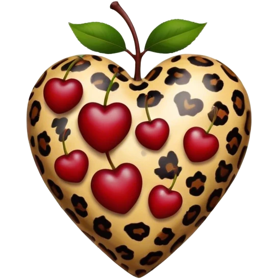 leopard print heart with two dark red cherry without stem  emoji