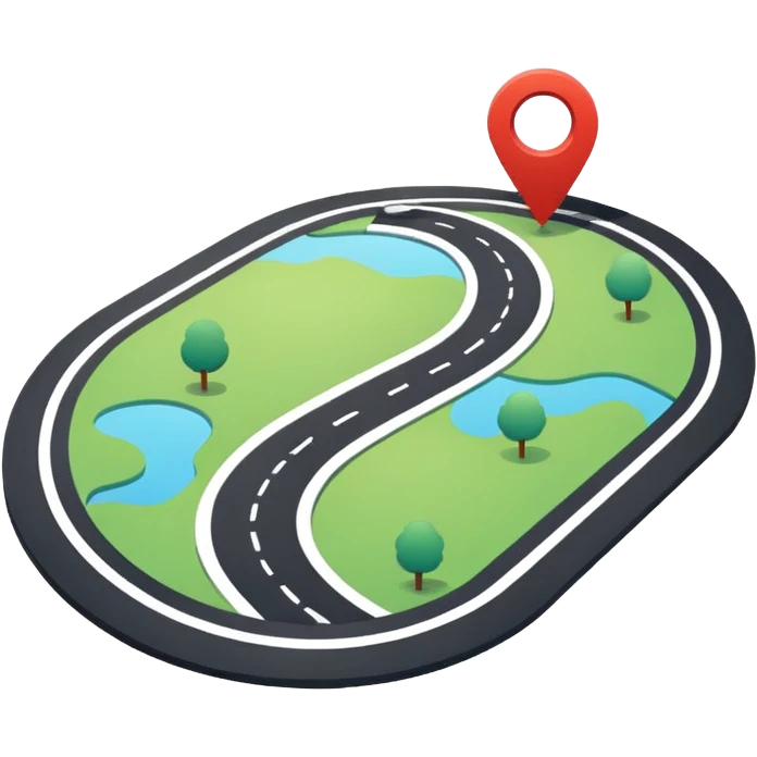 Very simple navigation map icon, bold clean lines, curved road with location pin, Waze style colors, flat design, minimal, no background
 emoji