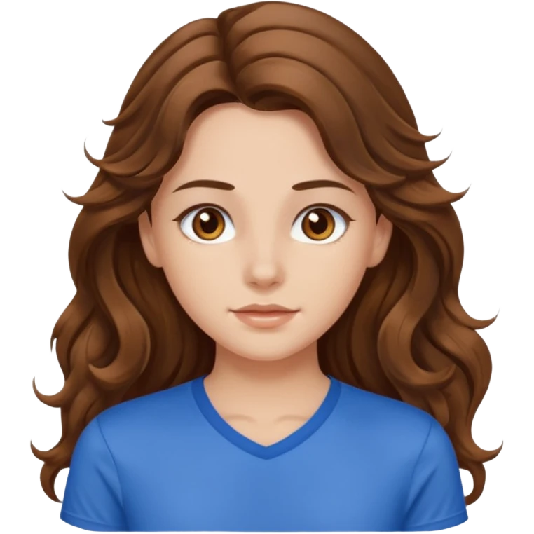 brown hair, hazel eyes, blue athletic shirt, wavy long hair pretty girl emoji