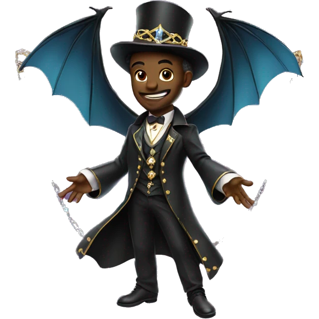 a flying rich black magician, wearing diamond chains emoji