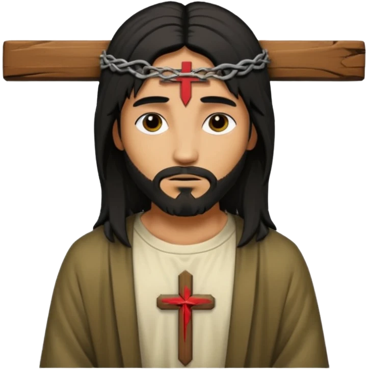 jesus-body-on-the-cross, with black edgy  Emo hair emoji