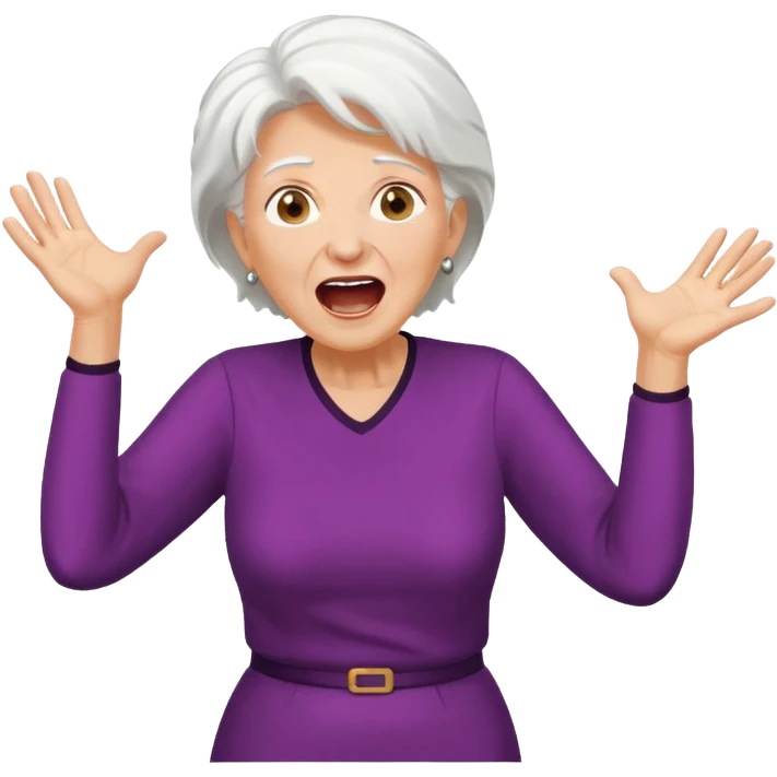 Older Woman jumping screaming and word “fraud” in a bubble emoji