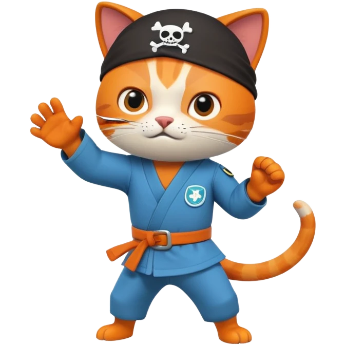 Kwazii from Octonauts doing a karate pose, orange cat pirate with eye patch emoji