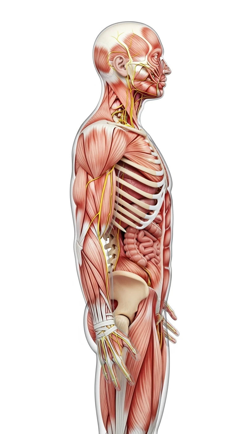 corpo umano anatomico di profilo realistico con schiena piatta e glutei piatti, sfondo bianco, iperrealistico 4k emoji