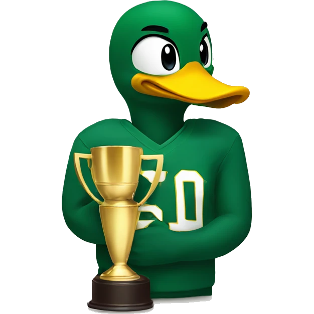 Oregon duck cuddling a trophy emoji