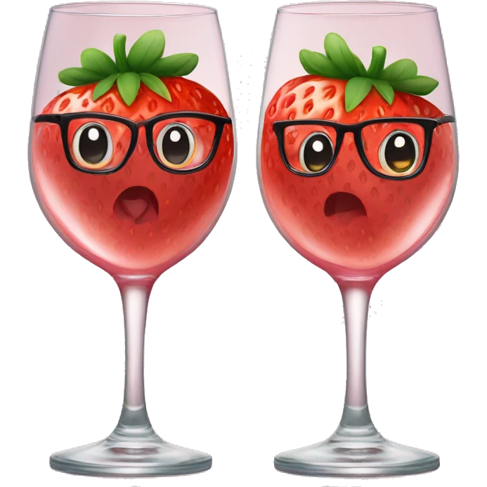 Two normal glasses with strawberry drawn on top of them clinking emoji