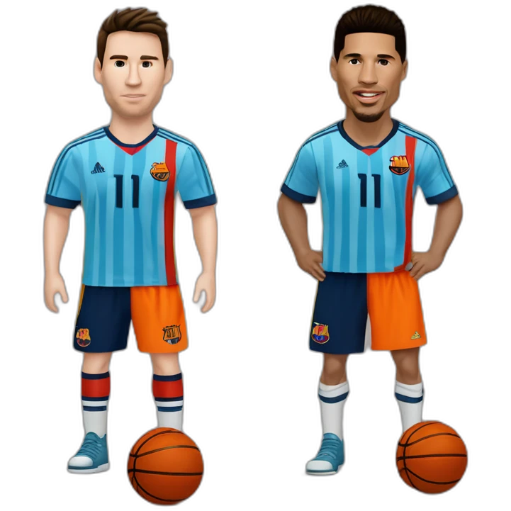 lionel messi y creistiano ronaldo con camisetas de basquet emoji