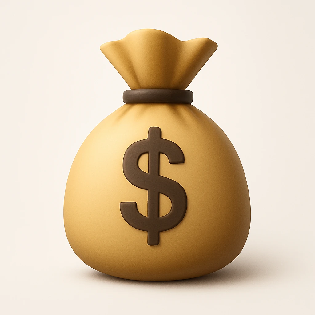 Make the money bag icon look 3D with shading and depth, keeping it modern and clear. Maintain a clean and contemporary appearance with realistic 3D effects. emoji