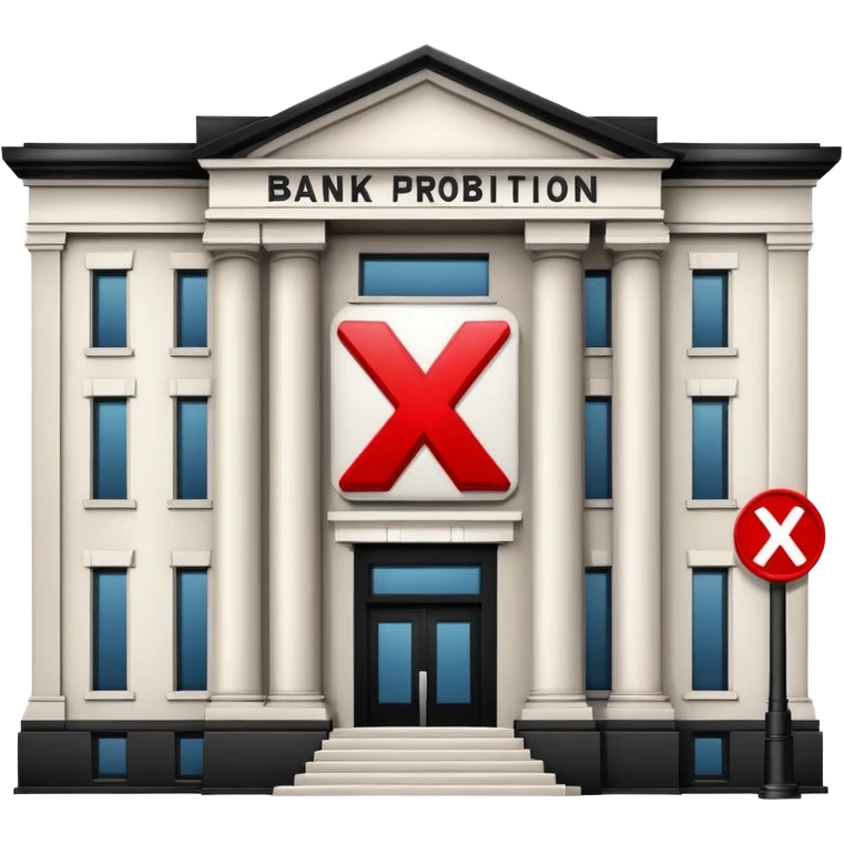 bank building with a large red X over it, prohibition sign emoji