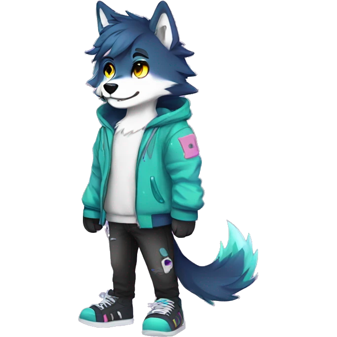 Colorful emo-Sparkle-wolf-fursona full body emoji