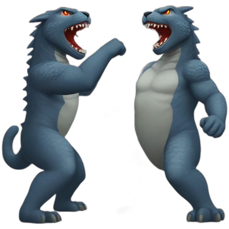 Cat fight with godzilla emoji