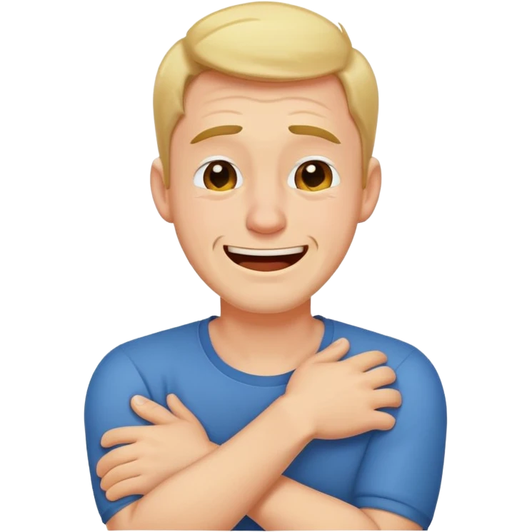 man crying laughing with arms crossed around his neck emoji