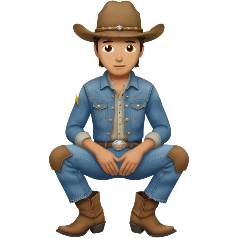 side profile of cowboy with kneews bent and hands on knees emoji
