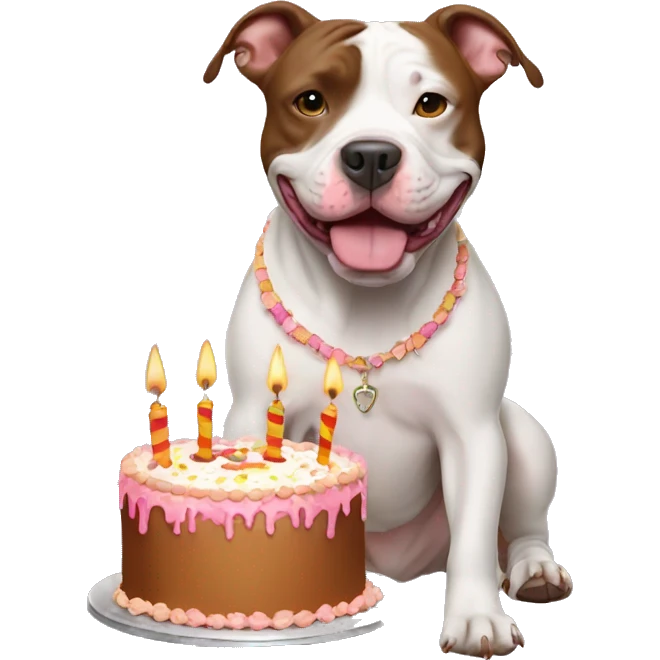 Pitbull with birthday cake emoji