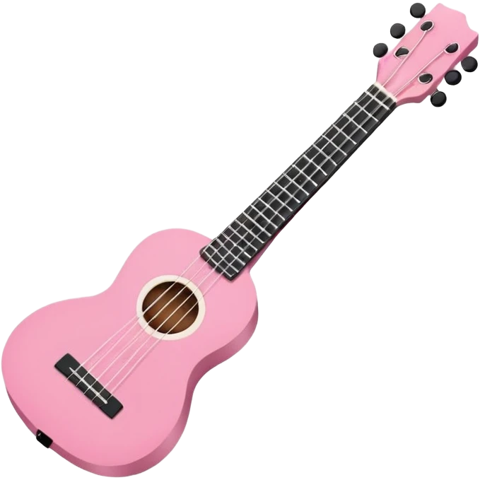 Minimalistic flat vector icon, iOS style, thin black contour on white background. Small pink ukulele with four strings. Clean, modern, no text, no shadows emoji
