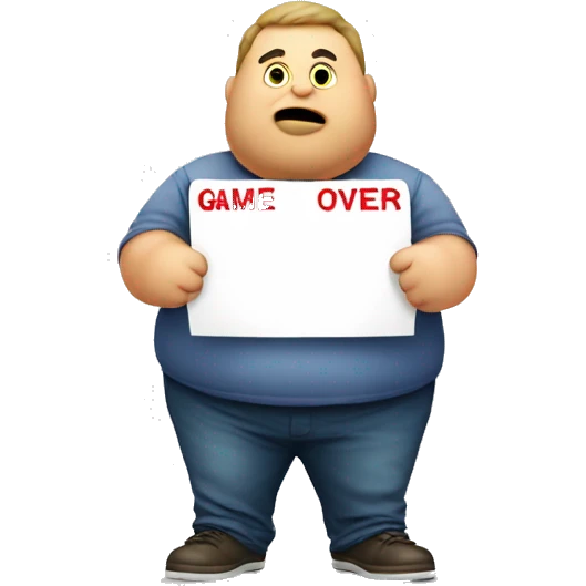 Fat man holding game over sign  emoji